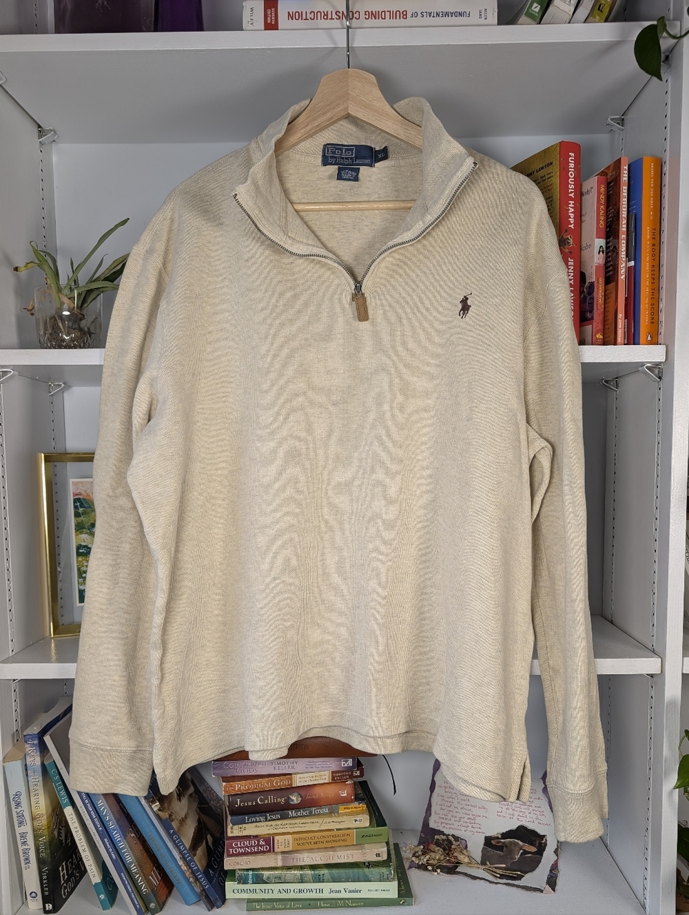 Vintage Polo by Ralph Lauren Men’s Cream Half-Zip Sweater Size XL Preppy